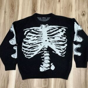 Vamtac Black Skeleton Knit Thick Crewneck Sweatshirt Men’s Small